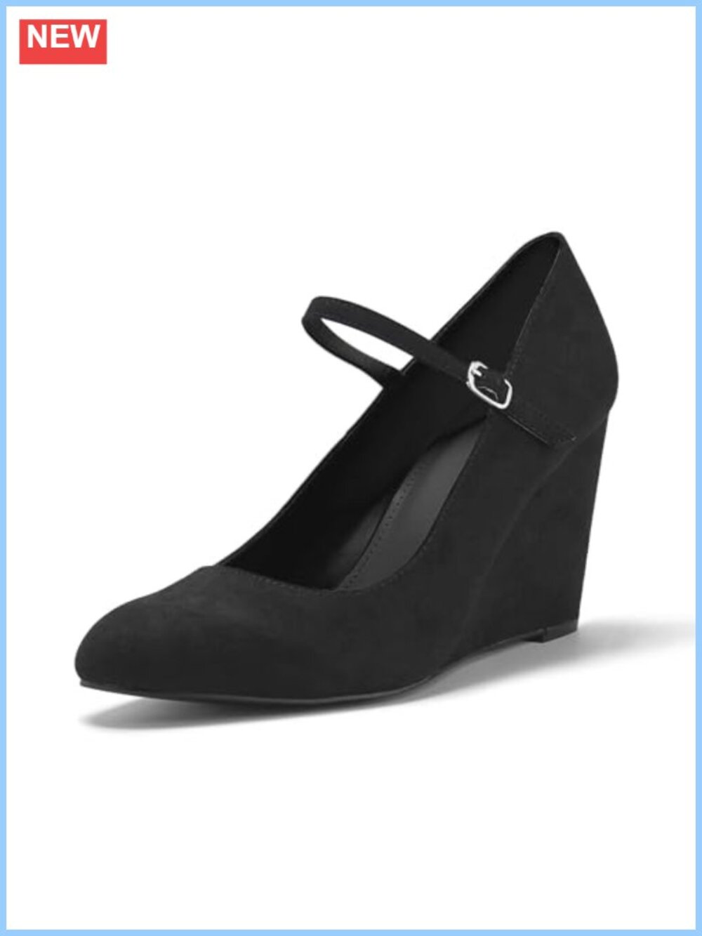 Suede Wedge Pumps Mary Jane Heels Ankle Strap Closed Toe Dress Shoes